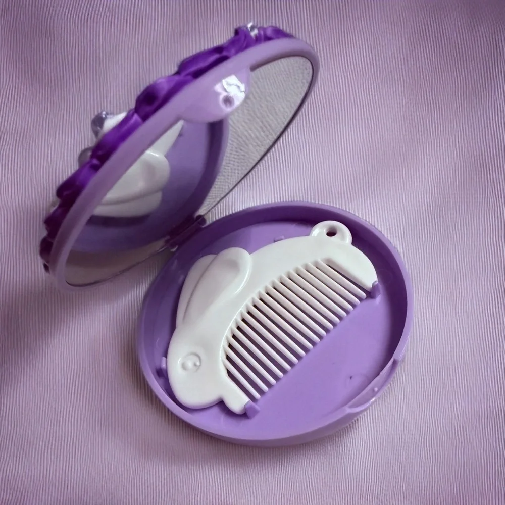 Decoden Mirror Compact - Kuromi Theme With Small Bunny Comb 3.25” Kawaii Gift